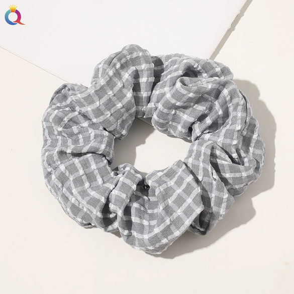 Women's Handmade Cloth Striped Plaid Scrunchie Hair Tie Cute Sweet Hair Accessory For Everyday Styling