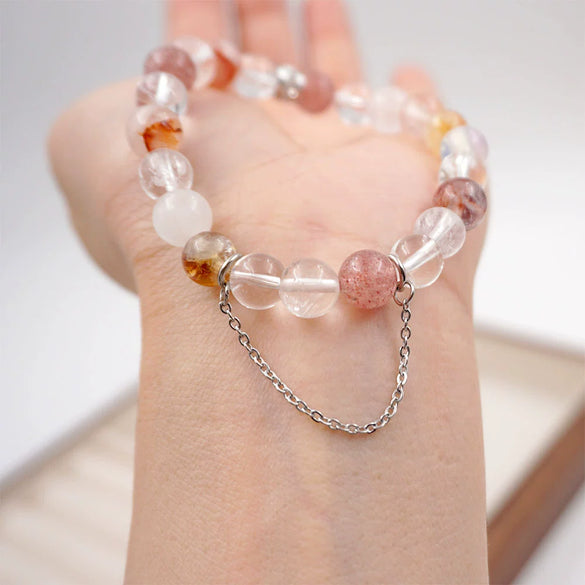 Women's Handmade Crystal Bracelet With Cherry Blossom Pink White And Strawberry Crystals