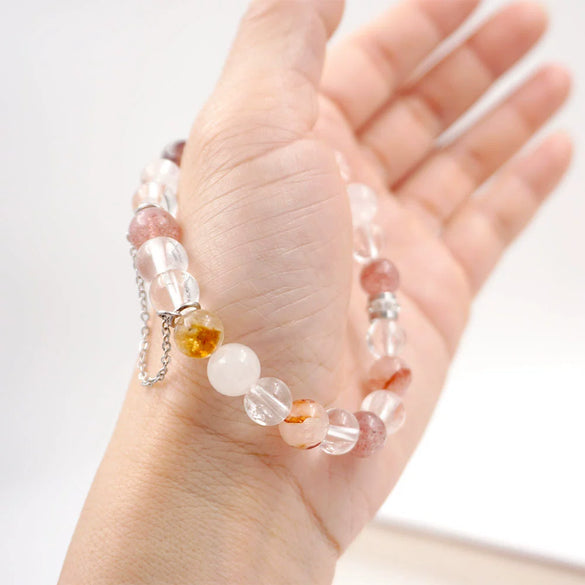 Women's Handmade Crystal Bracelet With Cherry Blossom Pink White And Strawberry Crystals