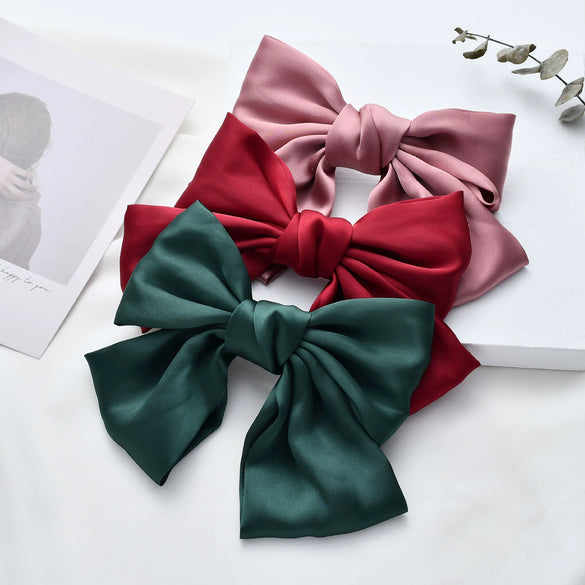 Women's Handmade Doublelayer Satin Large Bow Fabric Hair Clip Top Clip Hair Accessory