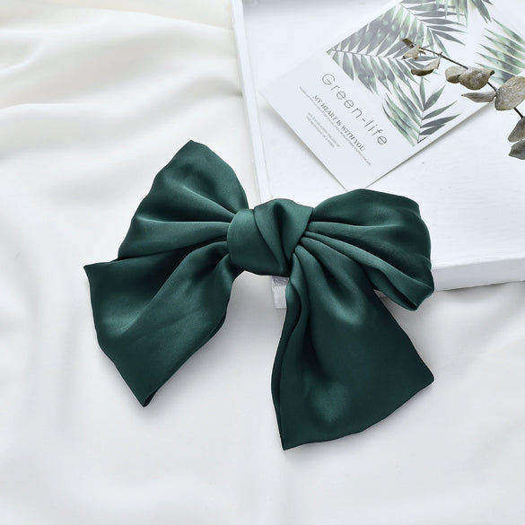Women's Handmade Doublelayer Satin Large Bow Fabric Hair Clip Top Clip Hair Accessory