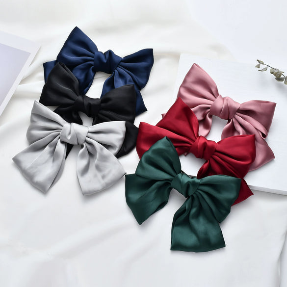 Women's Handmade Doublelayer Satin Large Bow Fabric Hair Clip Top Clip Hair Accessory