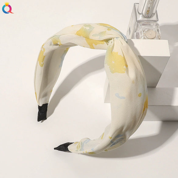 Women's Handmade Elegant Crossknotted Cloth Headband With Floral Wave Pattern Wide Hair Accessory