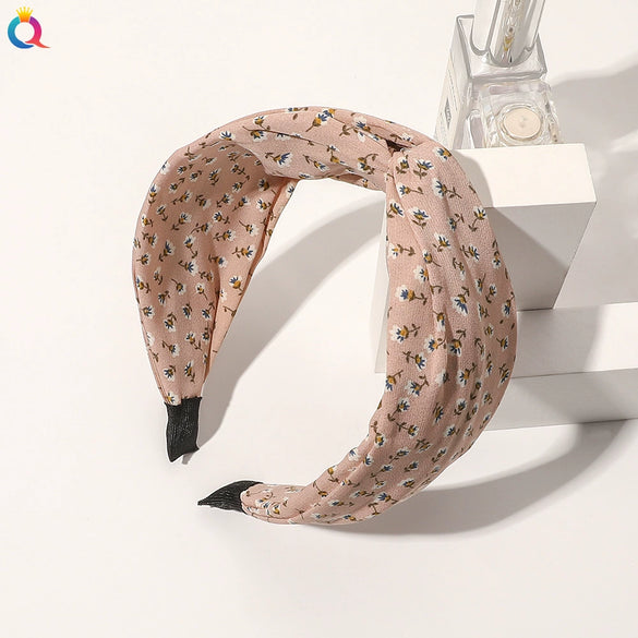 Women's Handmade Elegant Crossknotted Cloth Headband With Floral Wave Pattern Wide Hair Accessory