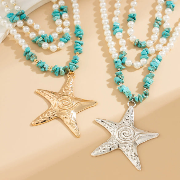 Women's Handmade Exaggerated Starfish Pendant Necklace With Plastic Resin And Alloy Materials