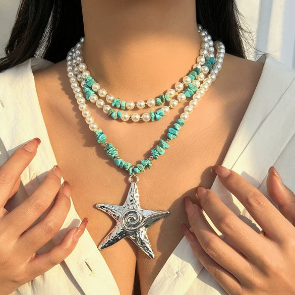 Women's Handmade Exaggerated Starfish Pendant Necklace With Plastic Resin And Alloy Materials