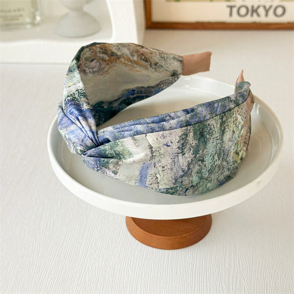 Women's Handmade Fabric Hair Hoop With Monet Oil Painting Style And Retro Cross Design