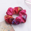 Women's Handmade Fabric Scrunchie Hair Tie With Metallic Rainbow Gradient Foil Finish And Oversized Flower Detail