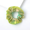 Women's Handmade Fabric Scrunchie Hair Tie With Metallic Rainbow Gradient Foil Finish And Oversized Flower Detail