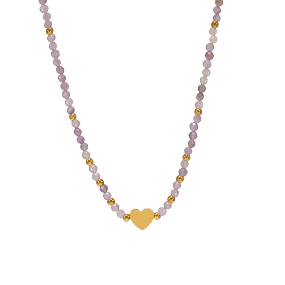 Women's Handmade Fashion Geometric Natural Stone 316L Stainless Steel And 316L Stainless Steel Gold Beaded Clavicle Necklace With Electroplating