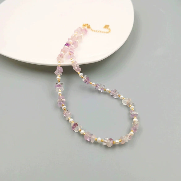 Women's Handmade Freshwater Pearl And Artificial Crystal Geometric Retro Clavicle Necklace With Cross Chain