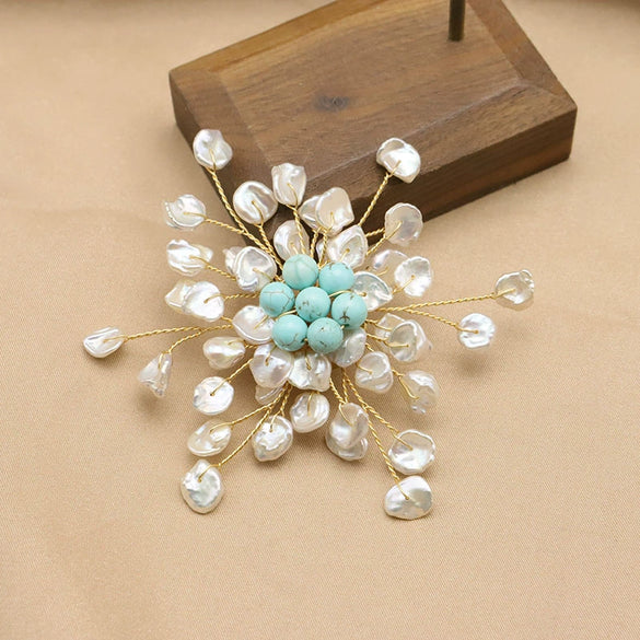 Women's Handmade Freshwater Pearl And Gold Plated Copper Flower Brooch