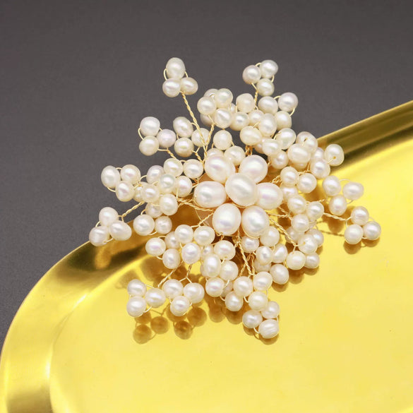 Women's Handmade Freshwater Pearl And Gold Plated Copper Flower Brooch