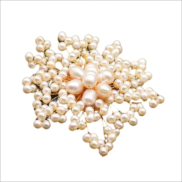 Women's Handmade Freshwater Pearl And Gold Plated Copper Flower Brooch