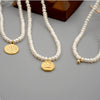 Women's Handmade Freshwater Pearl And Titanium Steel Beaded Coin Pendant Clavicle Chain With Geometric Design