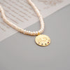 Women's Handmade Freshwater Pearl And Titanium Steel Beaded Coin Pendant Clavicle Chain With Geometric Design