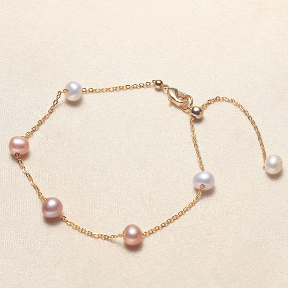 Women's Handmade Freshwater Pearl Bracelet With Copper Alloy Accessories And Near Circle Pearls Natural Style