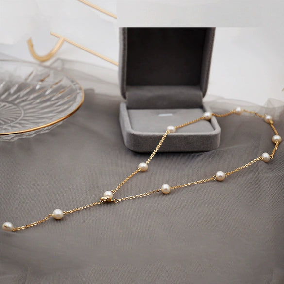 Women's Handmade Freshwater Pearl Cross Chain Necklace With Geometric Style