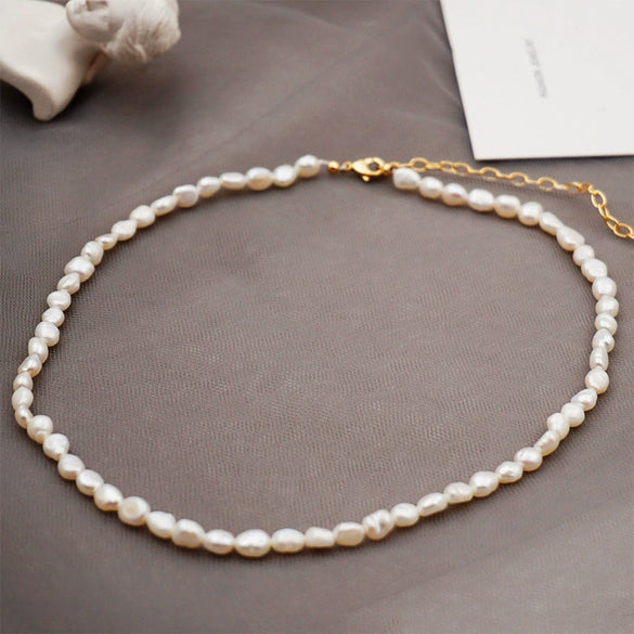 Women's Handmade Freshwater Pearl Minimalist Geometric Cross Chain Necklace