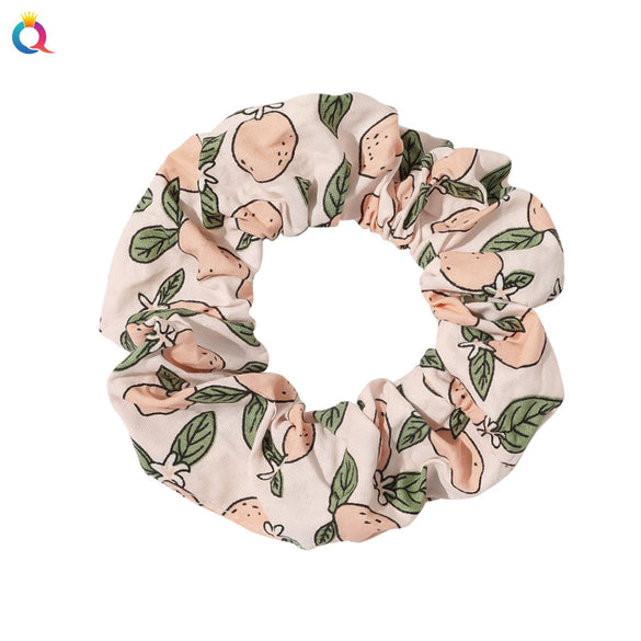Women's Handmade Fruit Pattern Fabric Scrunchie Hair Tie Set With Avocado And Peach Designs