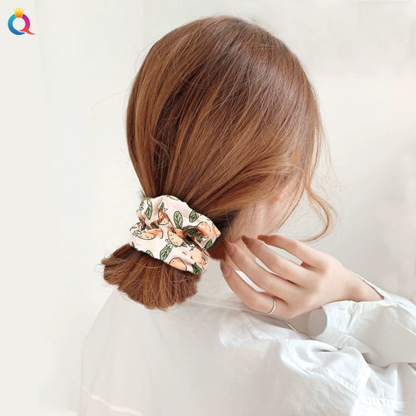 Women's Handmade Fruit Pattern Fabric Scrunchie Hair Tie Set With Avocado And Peach Designs