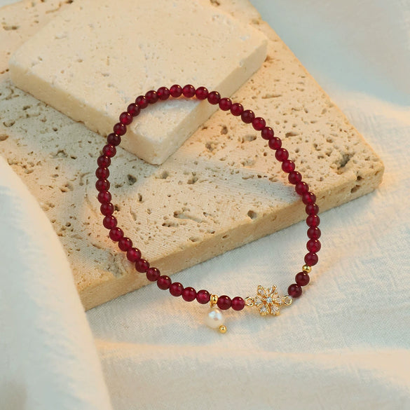 Women's Handmade Garnet Star Pattern Bracelet