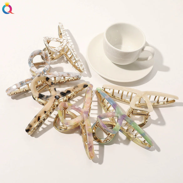 Women's Handmade Geometric Acetate Large Crossshaped Hair Claw Clip Statement Hairpin