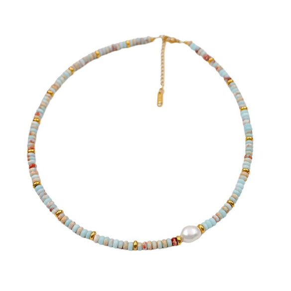 Women's Handmade Geometric Beaded Pearl Necklace And Clavicle Bracelet Accessories