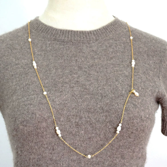 Women's Handmade Geometric Freshwater Pearl Necklace Cross Chain Style