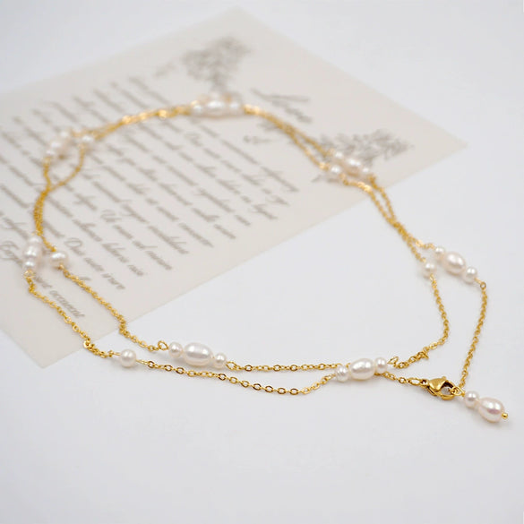 Women's Handmade Geometric Freshwater Pearl Necklace Cross Chain Style
