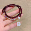 Women's Handmade Geometric Glass Glazed Garnet Beaded Double Layer Bracelet