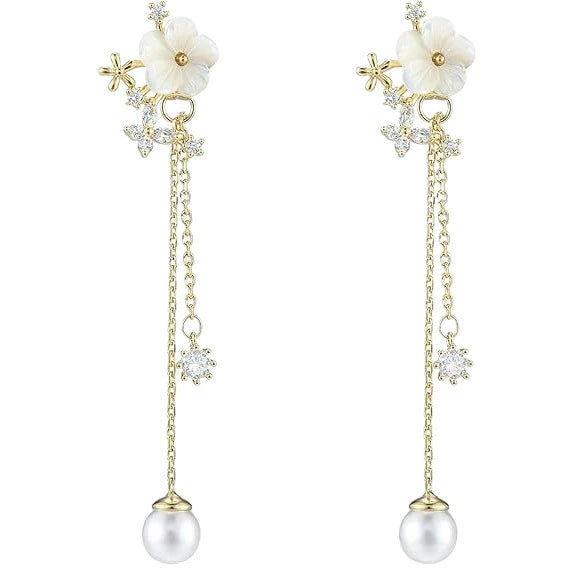 Women's Handmade Geometric Long Chain Earrings With Imitation Pearls And Zircon Fashion Banquet Jewelry