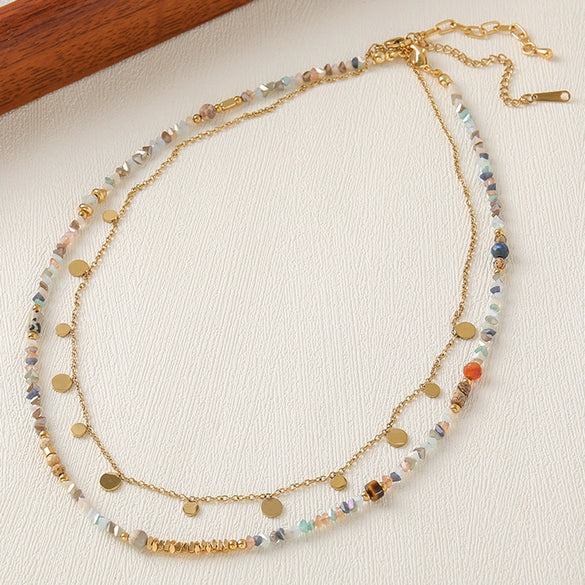 Women's Handmade Geometric Picture Stone And Copper Beaded Clavicle Necklace