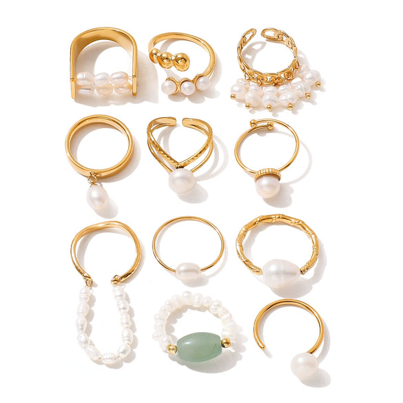 Women's Handmade Geometric Stainless Steel Light Luxury Ring With Freshwater Pearl