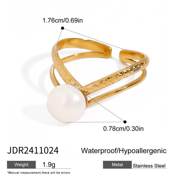 Women's Handmade Geometric Stainless Steel Light Luxury Ring With Freshwater Pearl
