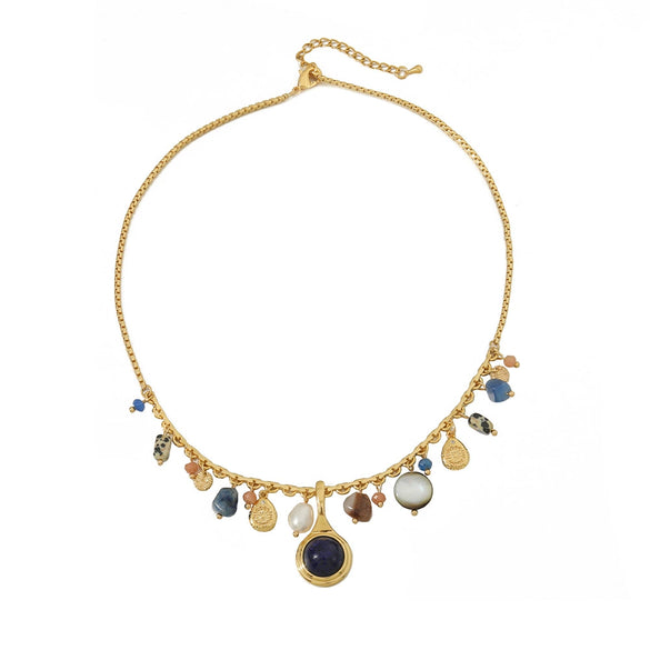 Women's Handmade Geometric Style Necklace With Lapis Lazuli Freshwater Pearl And Other Materials