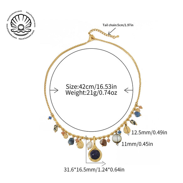 Women's Handmade Geometric Style Necklace With Lapis Lazuli Freshwater Pearl And Other Materials