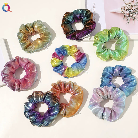 Women's Handmade Gradient Fabric Scrunchie Hair Tie With Zipper Detail Fashion Ponytail Hair Accessory Wholesale
