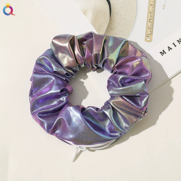 Women's Handmade Gradient Fabric Scrunchie Hair Tie With Zipper Detail Fashion Ponytail Hair Accessory Wholesale