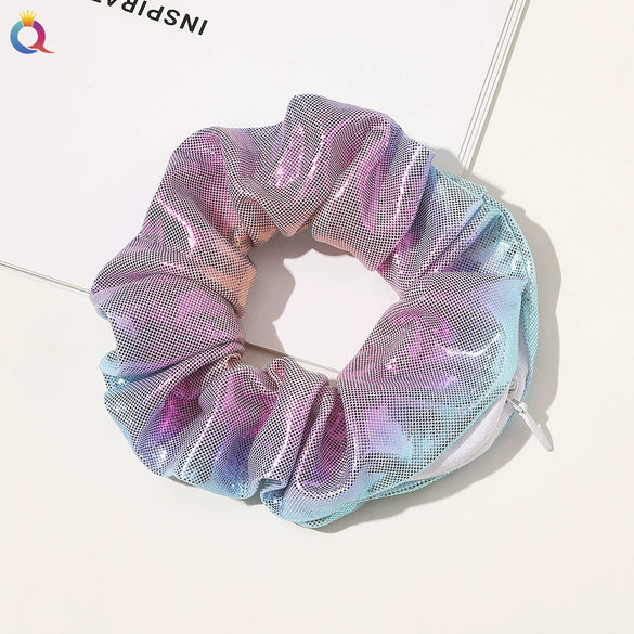 Women's Handmade Gradient Fabric Scrunchie Hair Tie With Zipper Detail Fashion Ponytail Hair Accessory Wholesale