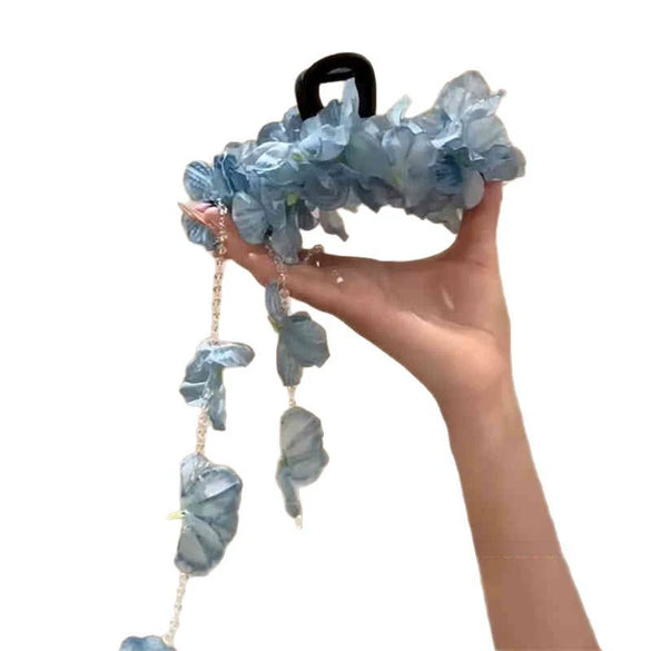 Women's Handmade Imitation Pearl Flower Tassel Shark Clip Hair Accessories
