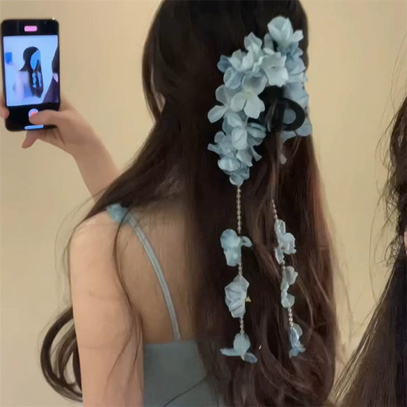 Women's Handmade Imitation Pearl Flower Tassel Shark Clip Hair Accessories
