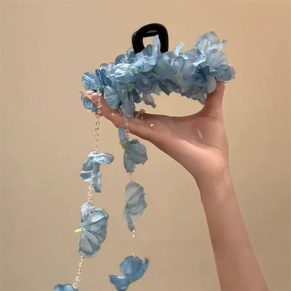 Women's Handmade Imitation Pearl Flower Tassel Shark Clip Hair Accessories