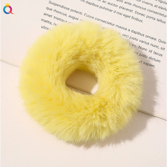 Women's Handmade Imitation Rabbit Fur Scrunchie Soft Furry Cloth Hair Ring Accessory
