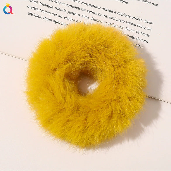 Women's Handmade Imitation Rabbit Fur Scrunchie Soft Furry Cloth Hair Ring Accessory