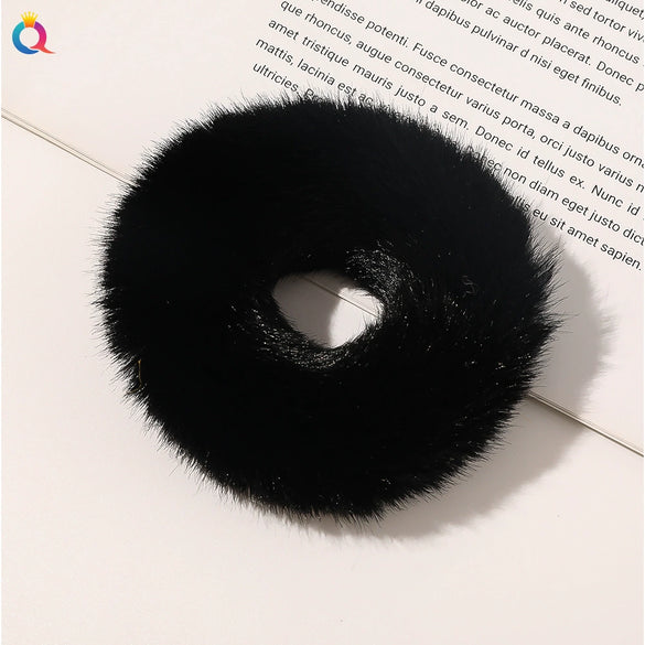 Women's Handmade Imitation Rabbit Fur Scrunchie Soft Furry Cloth Hair Ring Accessory