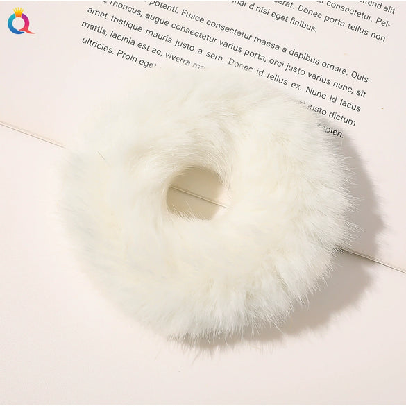 Women's Handmade Imitation Rabbit Fur Scrunchie Soft Furry Cloth Hair Ring Accessory