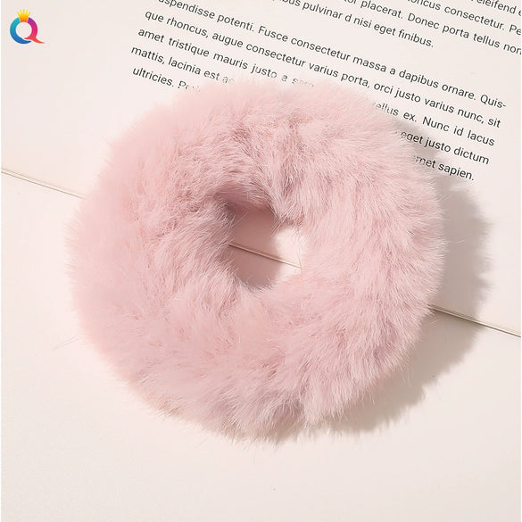 Women's Handmade Imitation Rabbit Fur Scrunchie Soft Furry Cloth Hair Ring Accessory
