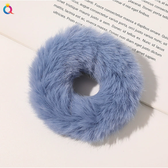 Women's Handmade Imitation Rabbit Fur Scrunchie Soft Furry Cloth Hair Ring Accessory