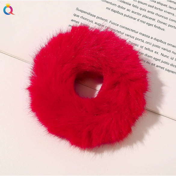 Women's Handmade Imitation Rabbit Fur Scrunchie Soft Furry Cloth Hair Ring Accessory